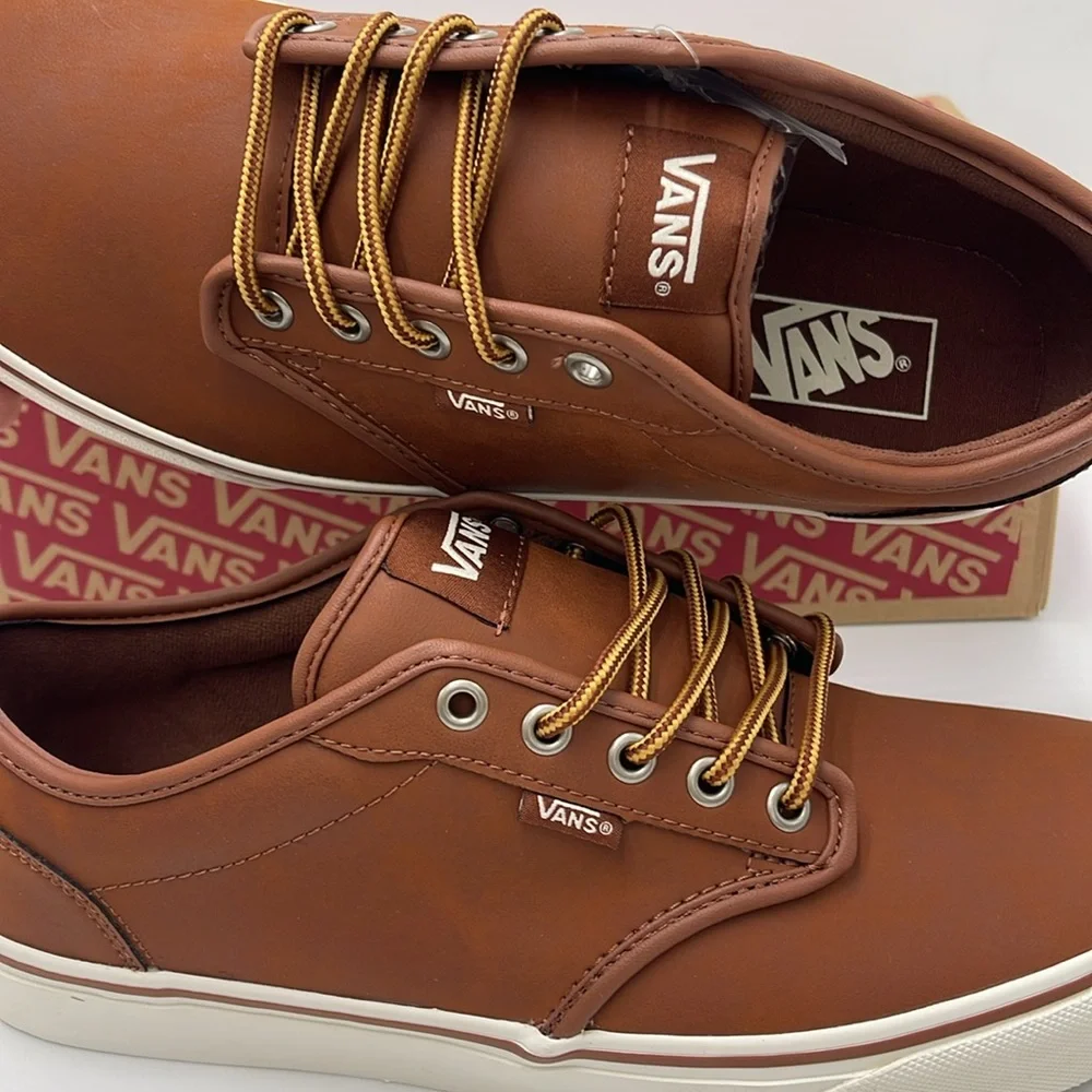 Vans Men’s Brown Leather Sneakers White Accents Atwood (Leather)Brown/Mashmallow